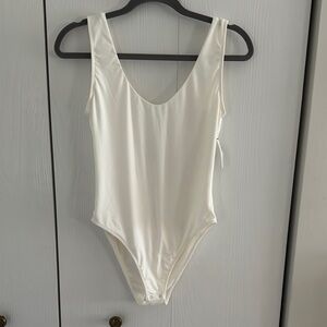 NanaMacs Cream Bodysuit with soft Fabric and Scoop Neckline